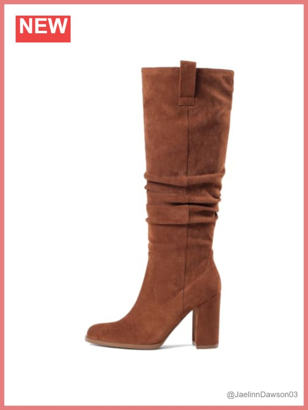 Womens Faux Suede Knee High Boots Chunky Block Heel Slouch Side Zip